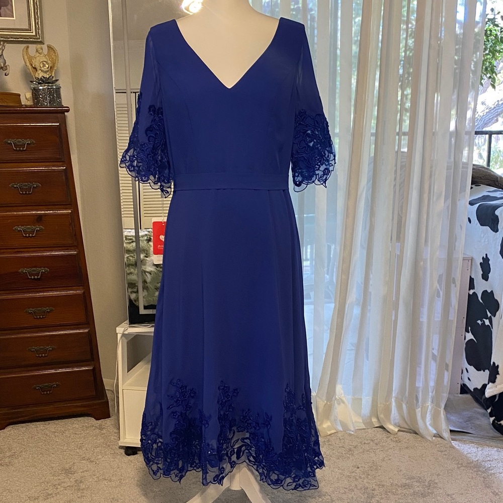 JJs House Royal Blue Midi Dress with Lace Details